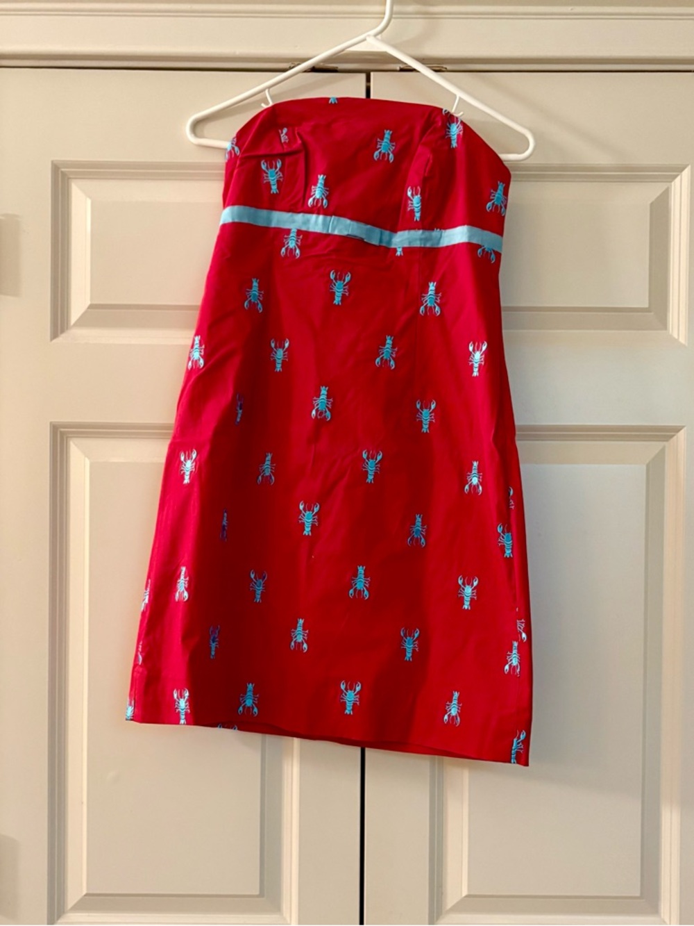 Lilly Pulitzer Red Strapless Mini Dress with Turquoise Lobster Print